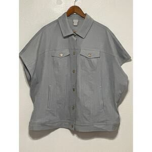 Chico’s Oversized Runan Trucker Cape Vest Shacket Top L/XL Powder Blue